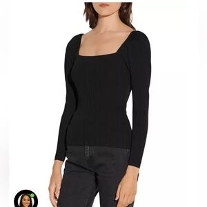 Sandro Ornell Ribbed Square Neck Sweater sz 1/Small Black